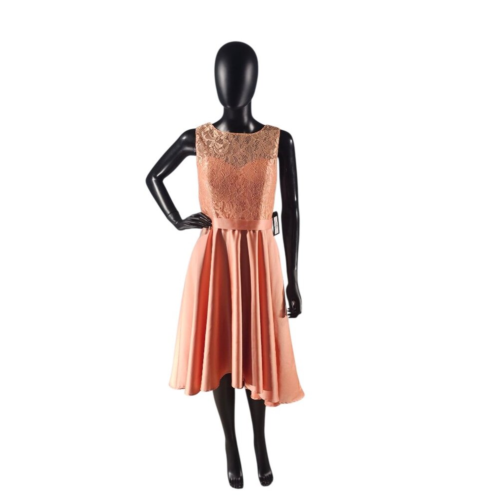Peach Satin Lace Bodice Cocktail Dress - JJs House